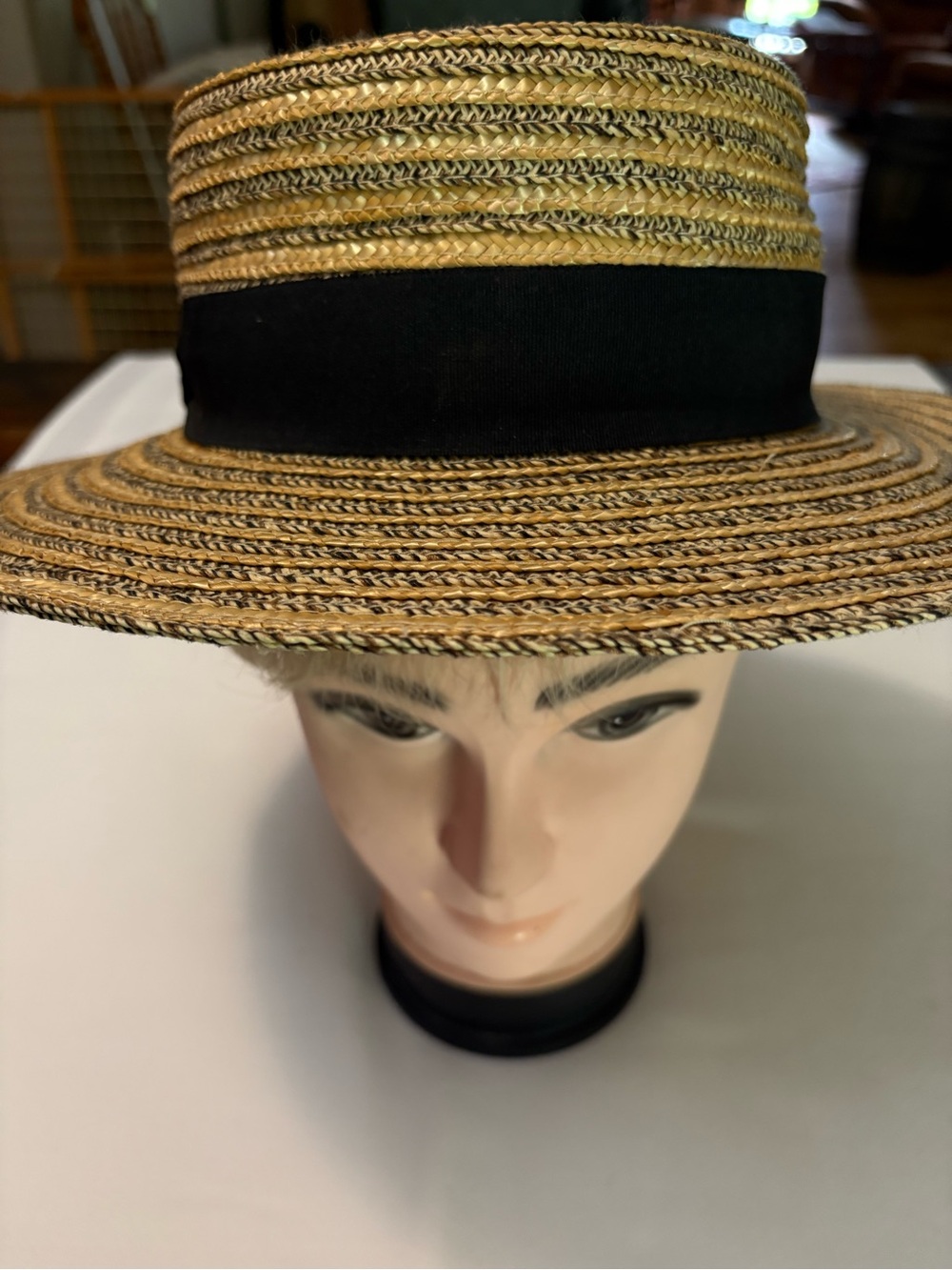 Men's Straw Hat with Black Band — Natural Tan